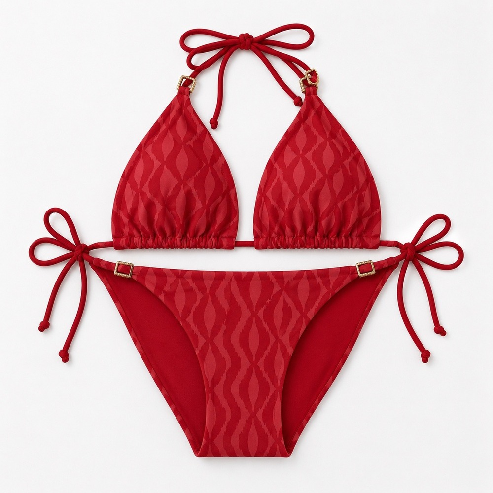 ViX Paula Hermanny Musique Print Stacy Bikini Set Red Gold Hardware Excellent